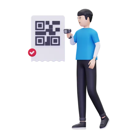 Mann scannt einen Barcode  3D Illustration
