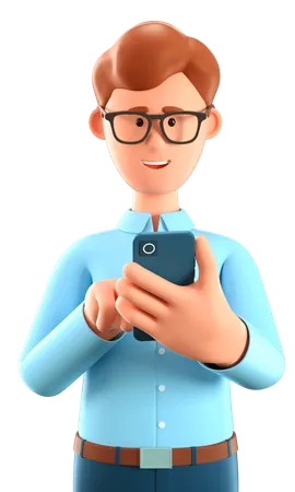 Mann schaut aufs Smartphone und chattet  3D Illustration