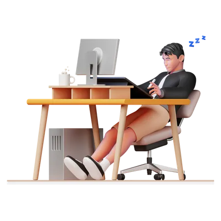 Mann schläft im Büro  3D Illustration