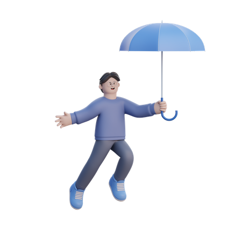 Mann schwebt mit einem Regenschirm  3D Illustration