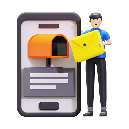 Mann sendet E-Mail in Mailbox  3D Illustration