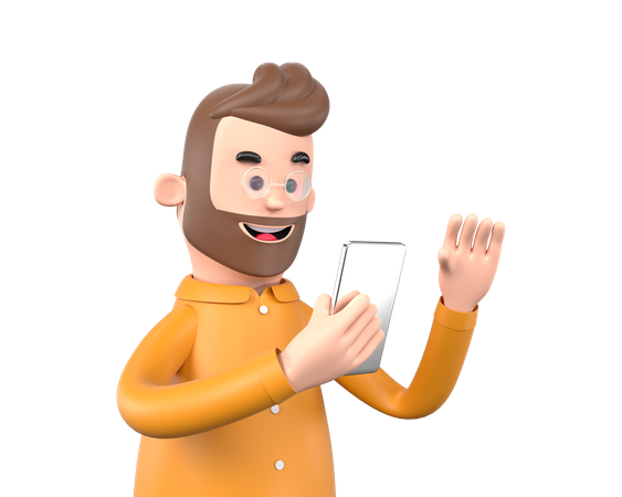Mann sieht sich Präsentation auf dem Handy an  3D Icon