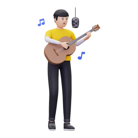 Mann singt ein Lied und spielt dabei Gitarre  3D Illustration