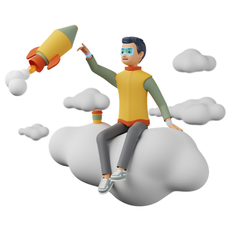 Mann sitzt auf den Wolken  3D Illustration