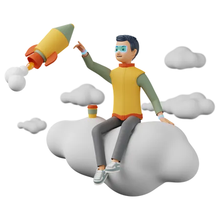 Mann sitzt auf den Wolken  3D Illustration