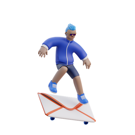 Mann spielt Skateboard  3D Illustration