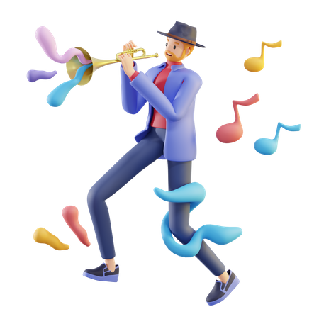 Mann spielt Trompete  3D Illustration