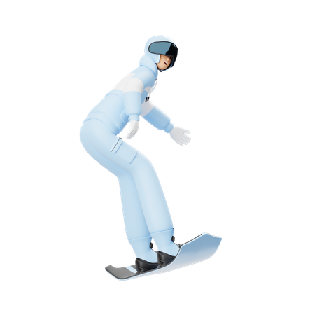 Mann springt mit Snowboard  3D Illustration