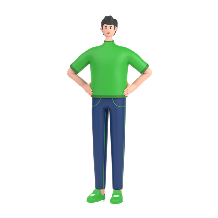 Junge hält Hände auf der Taille pose  3D Illustration