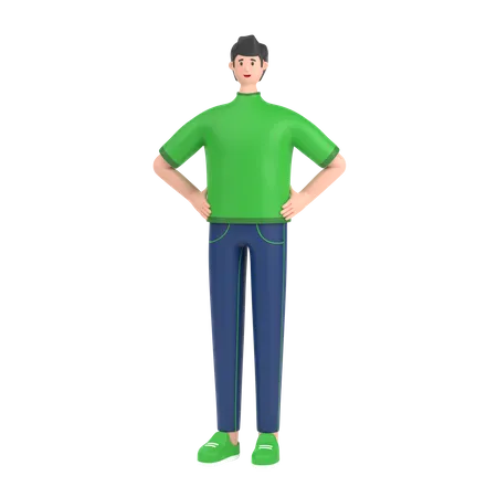 Junge hält Hände auf der Taille pose  3D Illustration