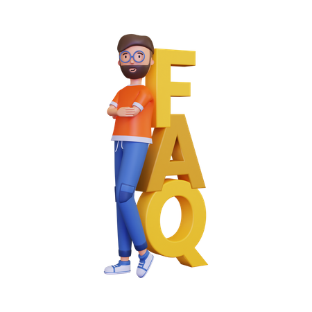 Mann steht hinter FAQ  3D Illustration