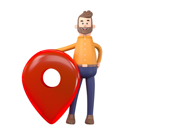 Mann steht mit Standort-Pin  3D Icon