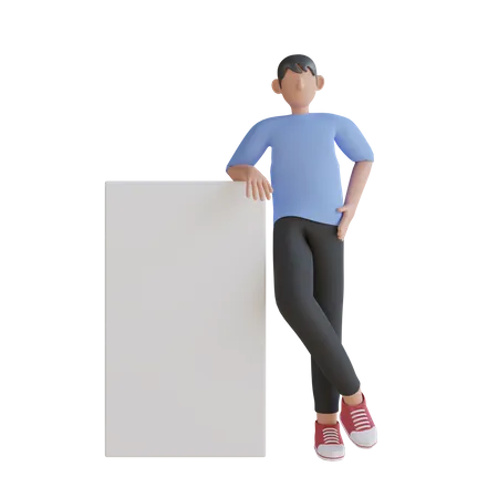 Mann steht neben Plakat  3D Illustration
