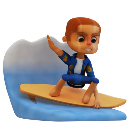 Mann surft am Strand  3D Illustration