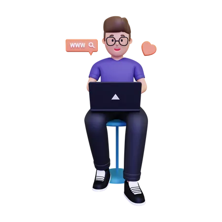 Mann surft im Internet  3D Illustration