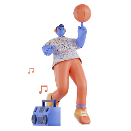 Mann tanzt mit Basketball  3D Illustration