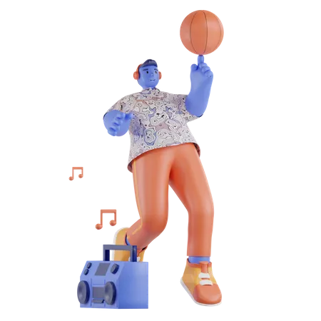 Mann tanzt mit Basketball  3D Illustration