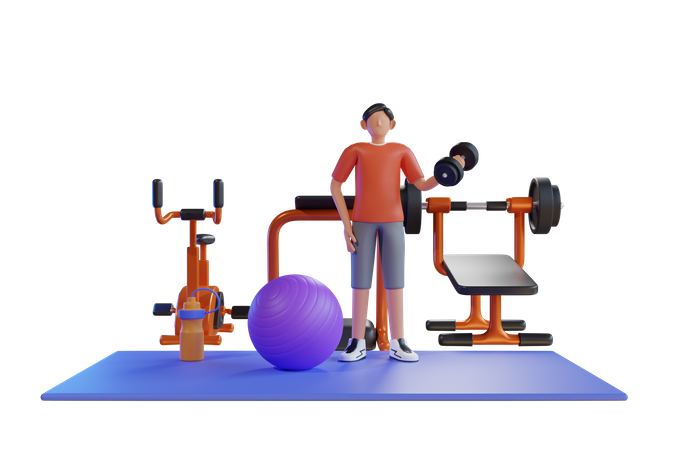 Mann trainiert im Fitnessstudio  3D Illustration