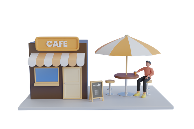 Mann trinkt Kaffee im Cafe Shop  3D Illustration