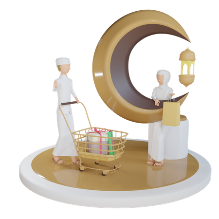 Mann und Frau Muslim beim Einkaufen  3D Illustration