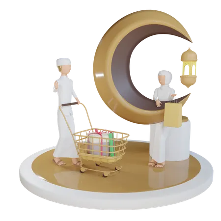 Mann und Frau Muslim beim Einkaufen  3D Illustration