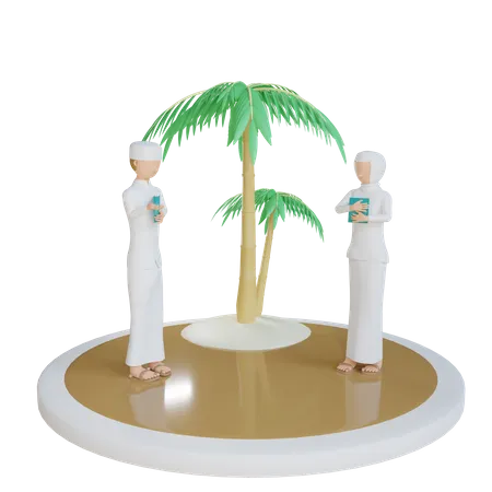 Mann und Frau Muslim halten den Koran  3D Illustration