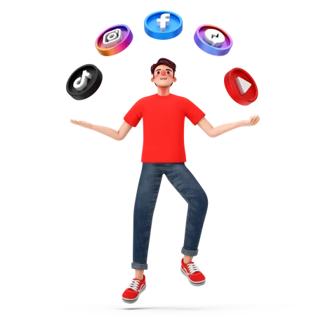 Mann auf allen Social-Media-Kanälen verfügbar  3D Illustration