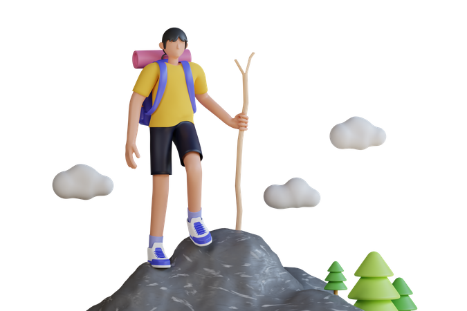 Mann beim Wandern  3D Illustration