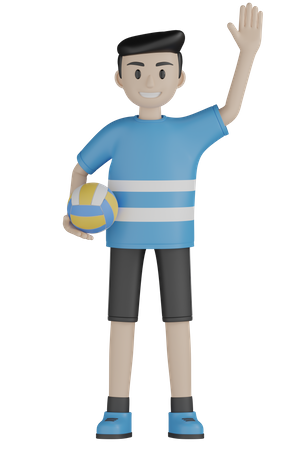 Mann webt Hand, während er Volleyball hält  3D Illustration