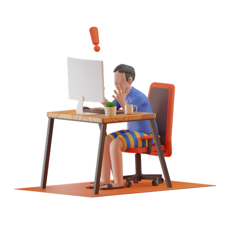 Mann stößt bei der Arbeit von zu Hause auf Fehler  3D Illustration