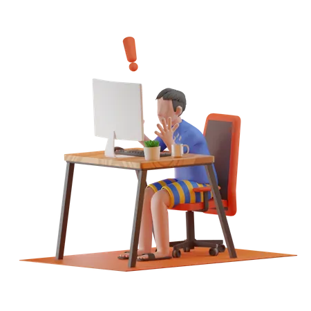 Mann stößt bei der Arbeit von zu Hause auf Fehler  3D Illustration