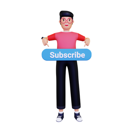 Mann zeigt auf den Abonnieren-Button  3D Icon