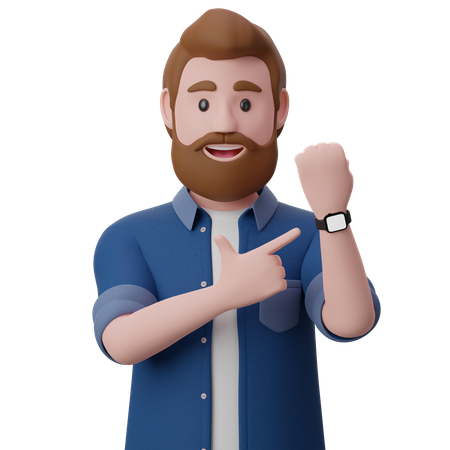 Mann zeigt die Uhrzeit auf seiner Armbanduhr an  3D Illustration