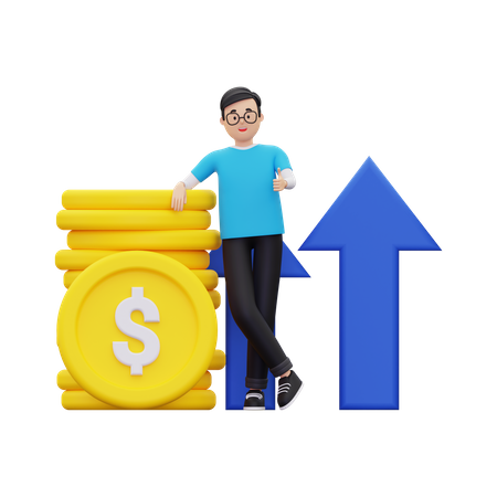 Mann zeigt Wachstum bei Finanzinvestitionen  3D Illustration