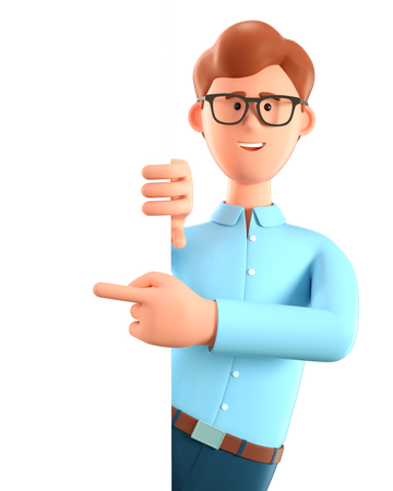 Mann zeigt mit dem Finger auf leere Informationstafel  3D Icon