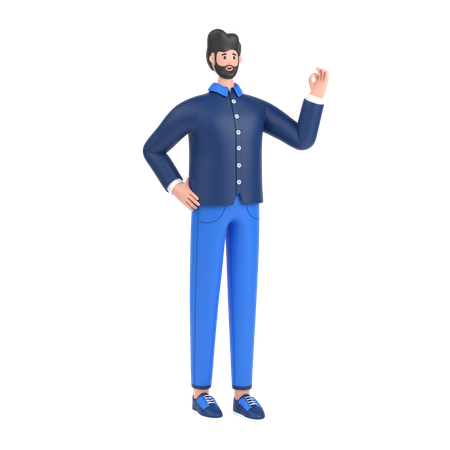 Mann zeigt nette Geste pose  3D Illustration