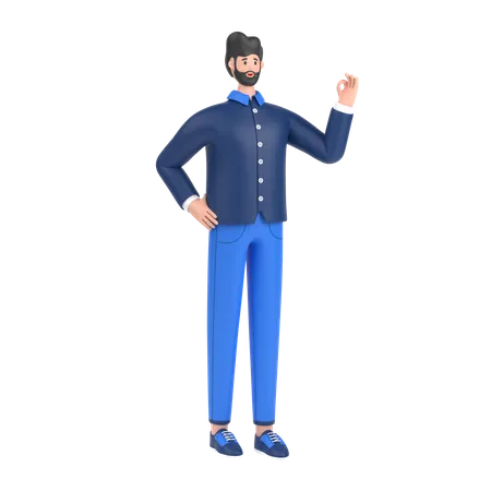 Mann zeigt nette Geste pose  3D Illustration