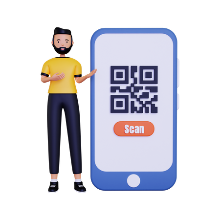 Mann zeigt QR-Code  3D Illustration