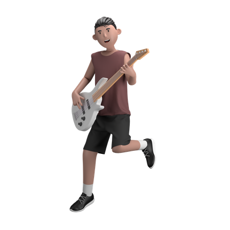 Mann mit Bass  3D Illustration