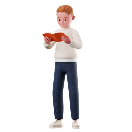 Männliche Figur, die ein Buch liest  3D Illustration
