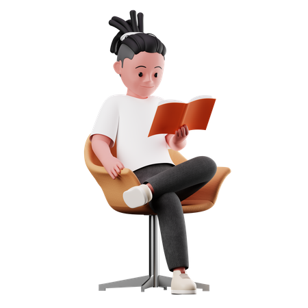 Männliche Figur, die sitzt und ein Buch liest  3D Illustration