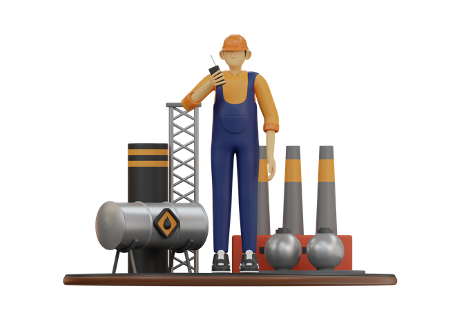 Männlicher Arbeiter in der Ölindustrie  3D Illustration