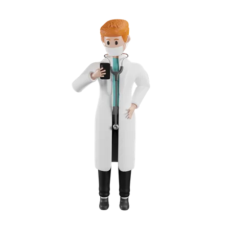 Männlicher Arzt mit Smartphone  3D Illustration