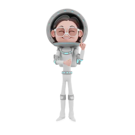 Männlicher Astronaut zeigt mit einem Finger  3D Illustration