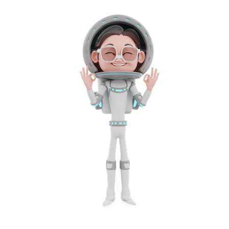 Männlicher Astronaut zeigt Superzeichen  3D Illustration