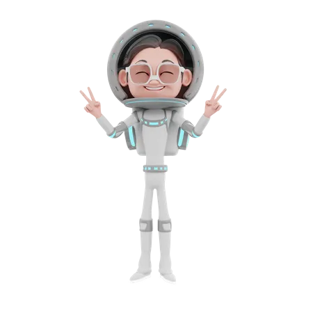 Männlicher Astronaut zeigt Victory-Zeichen  3D Illustration