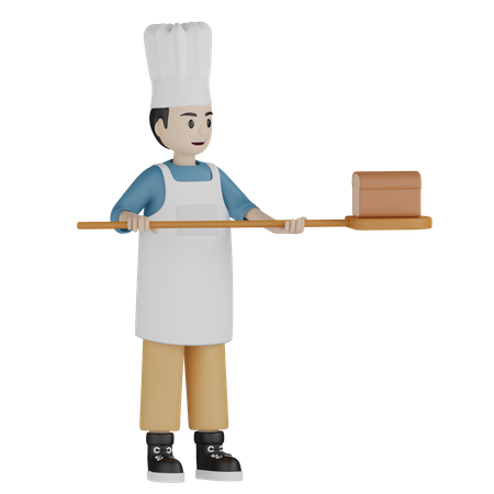 Männlicher Bäcker beim Brotbacken  3D Illustration