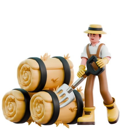 Männlicher Bauer arrangiert Heuhaufen  3D Icon