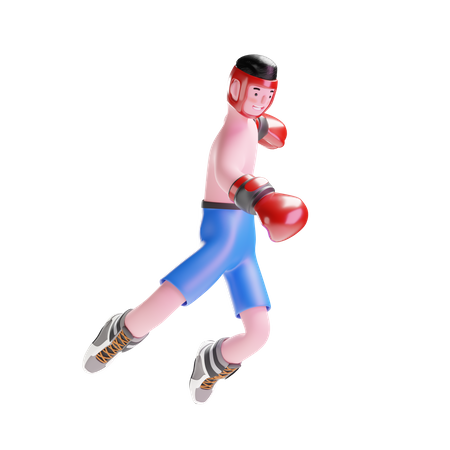 Männlicher Boxer springt in die Luft  3D Illustration