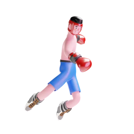 Männlicher Boxer springt in die Luft  3D Illustration